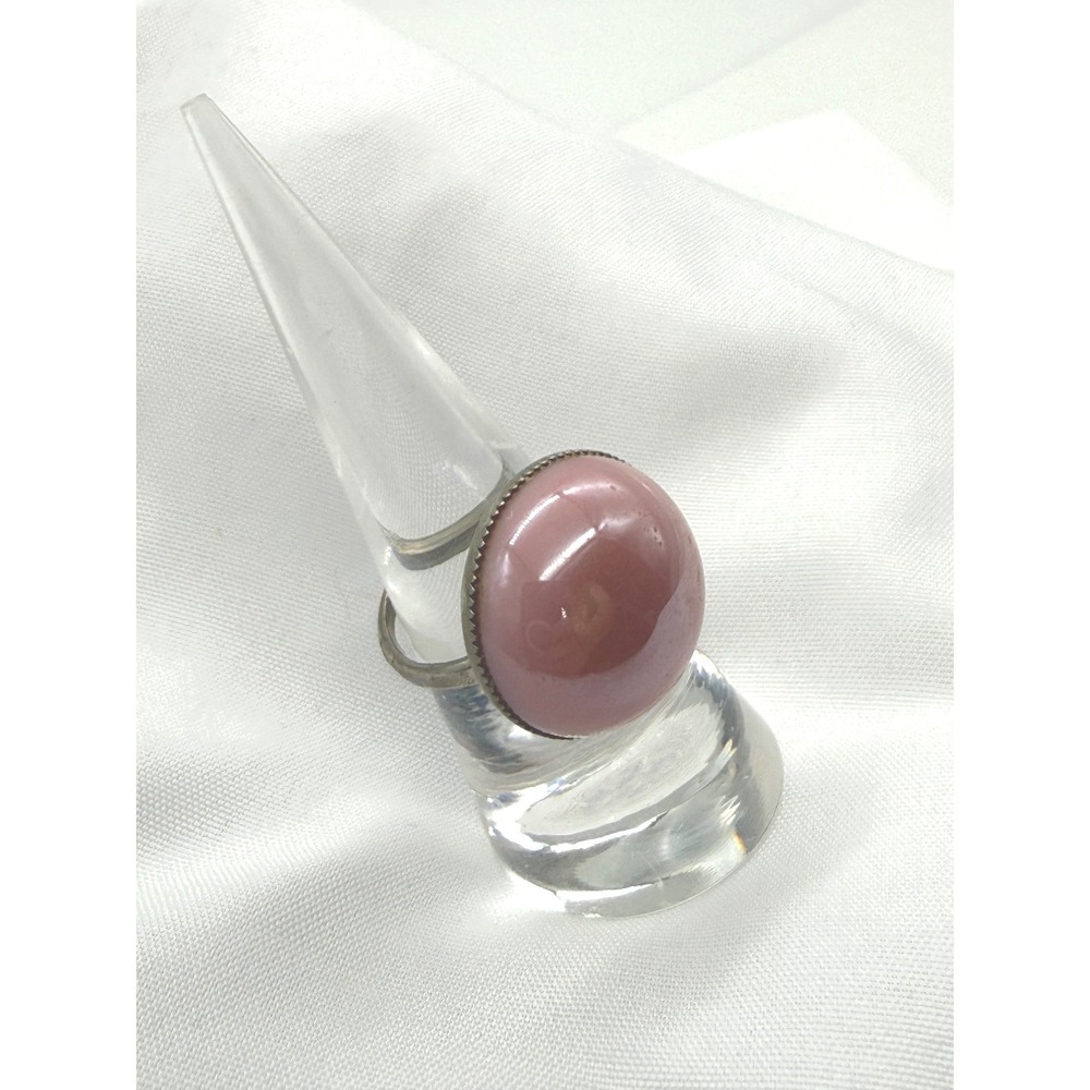 Vintage Pink Bubble Cabochon Large Statement Ring Silver Tone Adjustable Gift